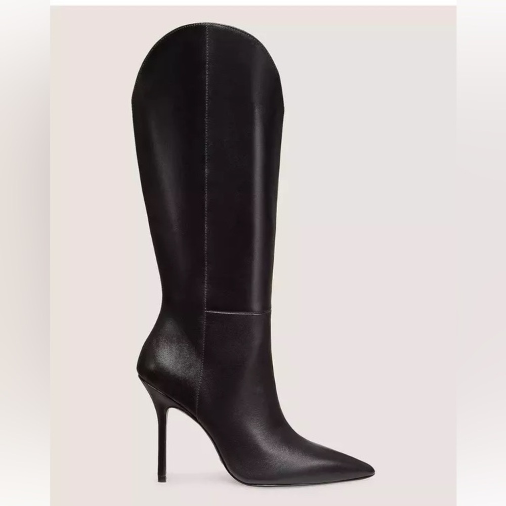 Stuart Weitzman Black Leather Over-the-Knee Pointed Toe Stiletto Boots - Picture 7 of 14